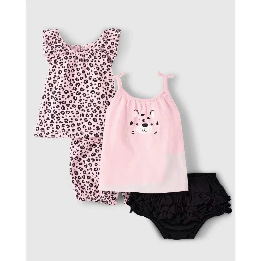 The Children's Place Baby Girls Leopard 4-Piece Playwear Set Size 0-3M